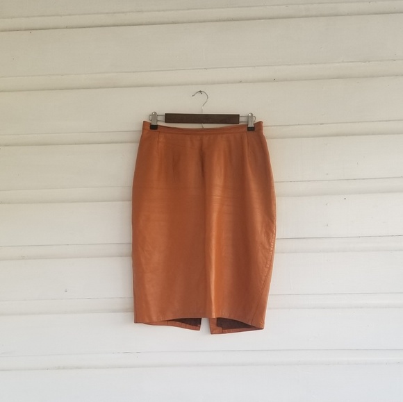 Dresses & Skirts - Vintage Camel Colored Leather Pencil Skirt